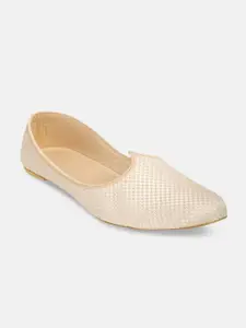 PANAHI Men Cream-Coloured Textured Mojaris