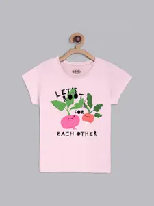 Kids Ville Girls Pink Printed Pure Cotton T-Shirt