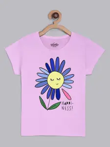 Kids Ville Girls Purple & Blue Printed Pure Cotton T-Shirt