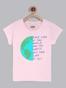 Kids Ville Girls Pink Printed Pure Cotton Tshirts