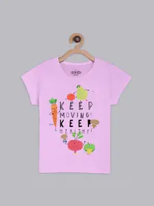 Kids Ville Girls Purple & Black Printed Pure Cotton T-Shirt