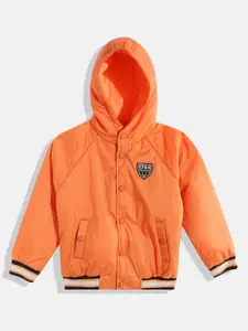 Allen Solly Junior Boys Orange Solid Hooded Bomber Jacket