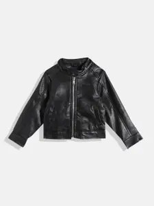 Allen Solly Junior Boys Black Solid Faux Leather Jacket