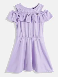 Allen Solly Junior Girls Lavender Shimmery Cold-Shoulder A-Line Dress