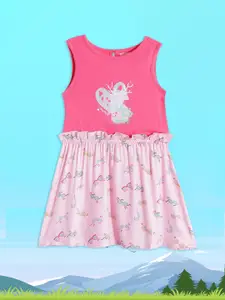 Allen Solly Junior Girls Pink & Grey Pure Cotton Conversational Print A-Line Dress