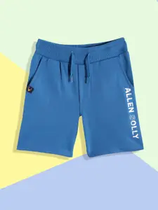 Allen Solly Junior Boys Blue & White Placement Brand Logo Printed Shorts