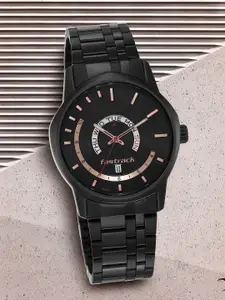 Fastrack Men Brass Patterned Dial & Stainless Steel Straps Analogue Watch 3279NM01