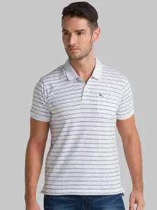 Parx Men White Striped Polo Collar T-shirt
