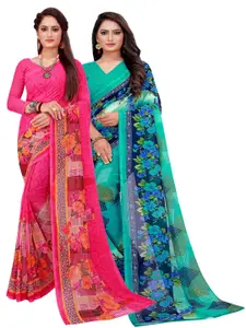 Florence Turquoise Blue & Magenta Pure Georgette Saree
