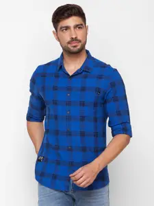 SPYKAR Men Blue Slim Fit Buffalo Checks Checked Casual Shirt