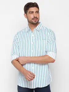 SPYKAR Men Green Slim Fit Striped Casual Shirt