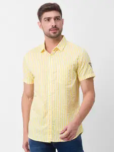 SPYKAR Men Yellow Slim Fit Striped Casual Shirt