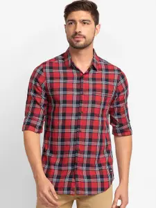 SPYKAR Men Red Slim Fit Checked Casual Shirt
