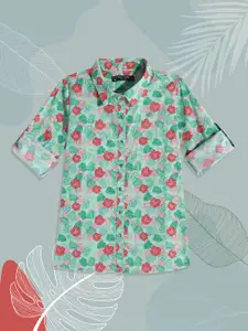 Allen Solly Junior Girls Green Floral Print Pure Cotton Casual Shirt
