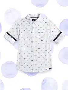 Allen Solly Junior Boys White Printed Pure Cotton Casual Shirt