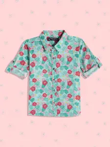 Allen Solly Junior Girls Sea Green Floral Printed Pure Cotton Casual Shirt