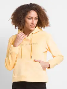SPYKAR Women Yellow Printed Hooded Sweatshirt
