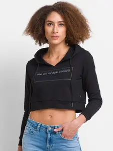 SPYKAR Women Black Hooded Sweatshirt