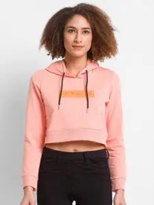 SPYKAR Women Pink Printed Hooded Sweatshirt