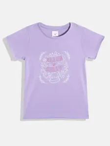 Allen Solly Junior Girls Lavender & White Brand Logo Printed T-shirt