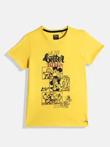 Allen Solly Junior Boys Yellow Printed Pure Cotton T-shirt