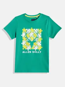 Allen Solly Junior Boys Green Printed Pure Cotton T-shirt