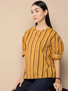 Chemistry Striped Puff Sleeve Pure Cotton Top