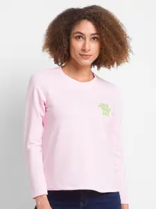 SPYKAR Women Pink Sports Applique T-shirt