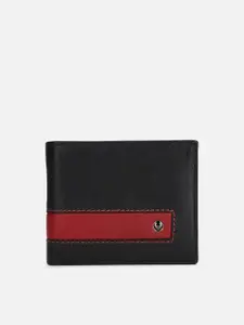 Allen Solly Men Black & Red Leather Two Fold Wallet