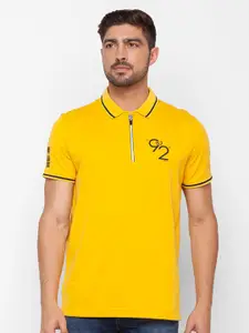 SPYKAR Men Yellow & philippine yellow Polo Collar Slim Fit T-shirt