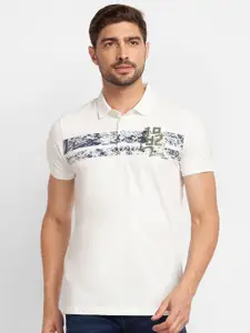 SPYKAR Men Grey & white alyssum Typography Printed Polo Collar Slim Fit T-shirt