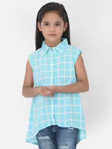 Crimsoune Club Girls Blue Comfort Windowpane Checks Checked Casual Shirt
