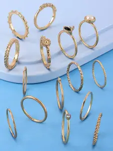 AMI Set Of 15 Gold-Plated Stone-Studded Stackable Finger Rings