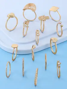 AMI Women Set of 15 Gold-Toned Contemporary Finger Rings