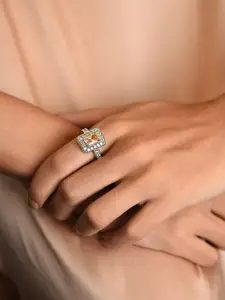 Fida Gold-Plated Silver American Diamond Studded Finger Ring