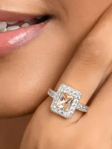 Fida Gold-Plated Silver American Diamond Studded Finger Ring