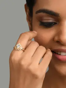 Fida Gold-Plated & White AD-Studded Adjustable Antique Finger Ring