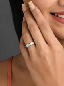 Fida Silver-Plated White Stone-Studded Adjustable Finger Rings