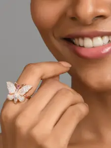 Fida Women Rose Gold-Plated White AD Studded Finger Ring