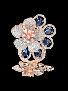 Fida Rose Gold-Plated Blue & White AD-Studded Finger Ring