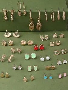 AMI Zaveri Pearls Set Of 25 Gold Toned Studs & Drop Earrings