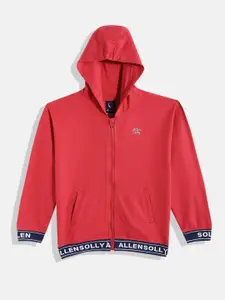 Allen Solly Junior Girls Red Solid Cotton Hooded Sweatshirt