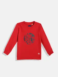 Allen Solly Junior Boys Red & Navy Pure Cotton Brand Logo Print Sweatshirt