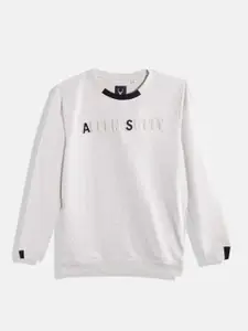 Allen Solly Junior Boys Cream-Coloured Brand Logo Textured Sweatshirt