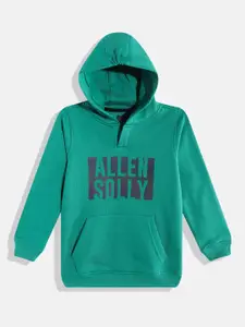 Allen Solly Junior Boys Green & Black Typography Print Hooded Sweatshirt