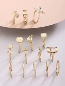 AMI Set Of 15 Gold-Plated White Stone-Studded  Finger Ring
