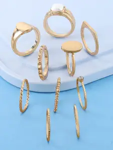 AMI Set Of 10 Gold-Plated Artificial Stone Finger Ring