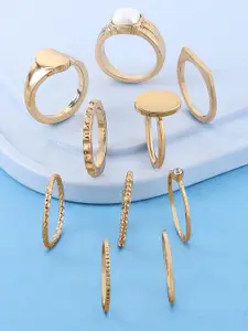 AMI Set Of 10 Gold-Plated Artificial Stone Finger Ring