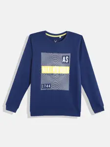 Allen Solly Junior Boys Navy Blue & White Brand Logo Printed Cotton Sweatshirt