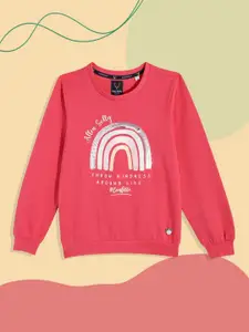 Allen Solly Junior Girls Pink Printed with Sequin Sweatshirt